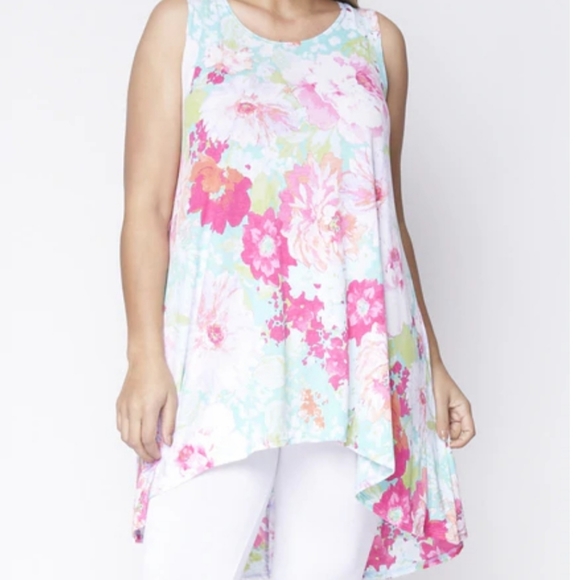 Plus size floral high/lo sleeveless tunic - Picture 2 of 4